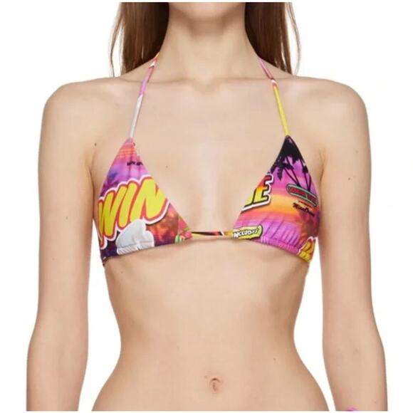 Miaou Other - Miaou Kauai Printed Triangle Bikini Top In Fuchsia Size XXL